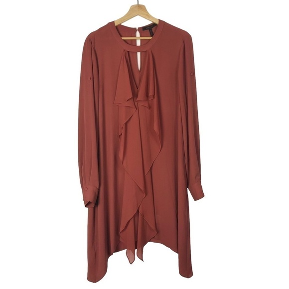 BCBGMaxAzria Cynthia Terracotta Ruffle Long Sleeve Mini Dress M - Picture 2 of 5